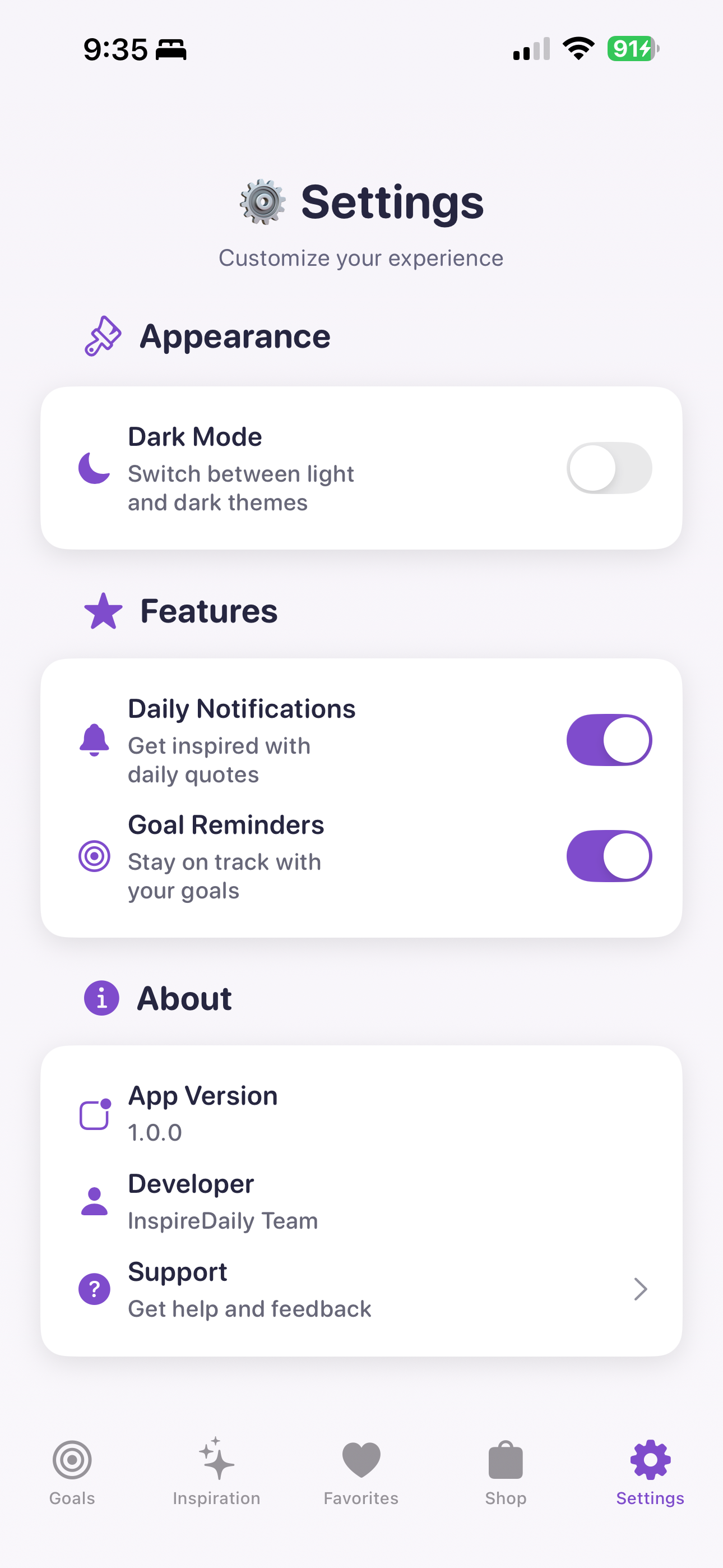 InspiroGoals on iPhone